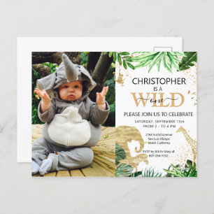 Tropical Jungle Safari Animals Photo 1st Birthday Postcard