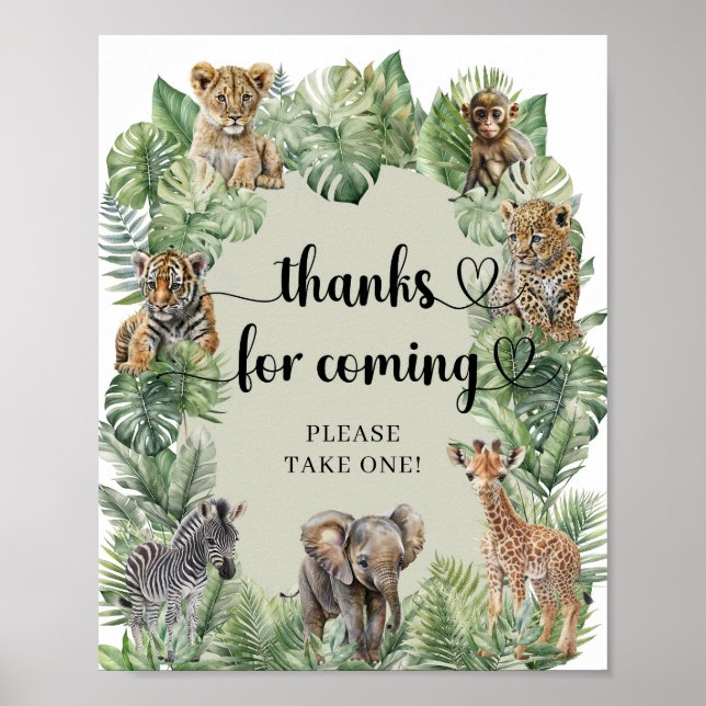 Tropical Jungle Safari Animals thanks for coming Poster (Front)