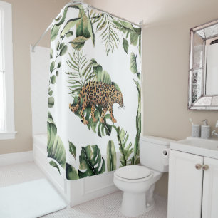Tropical Jungle Safari Botanical Jaguar Shower Curtain