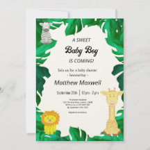 Tropical Jungle Safari Boy Baby Shower Inv