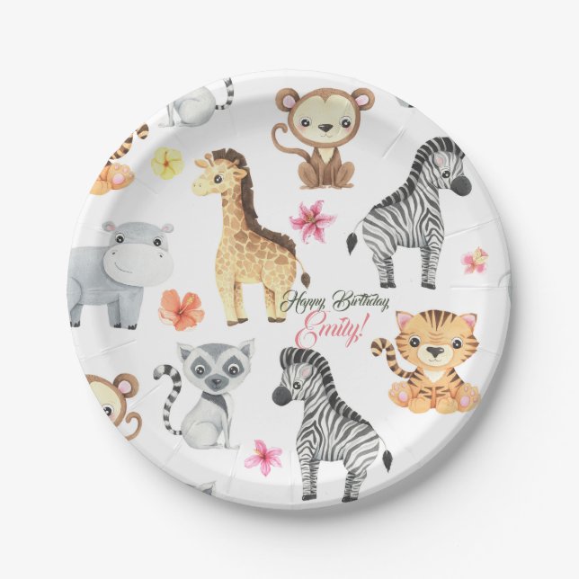 Tropical Jungle Safari First Birthday Paper Plate (Front)