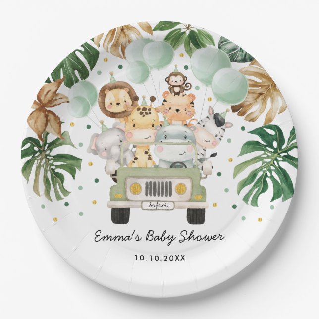 Tropical Jungle Safari Wild Animals Baby Shower Paper Plate (Front)