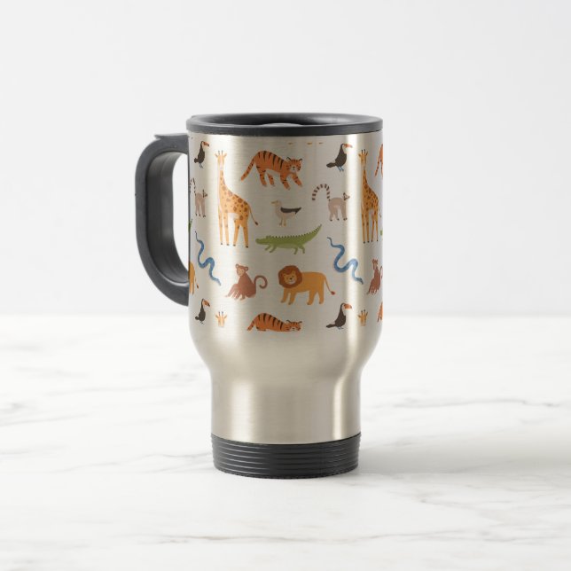 Tropical Jungle Safari Wild Animals Pattern Travel Mug (Front Left)