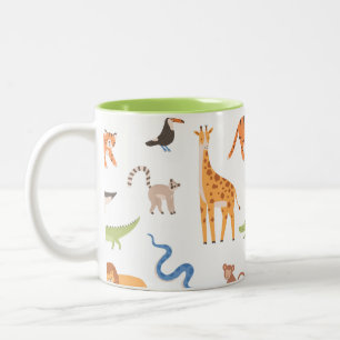 Tropical Jungle Safari Wild Animals Pattern Two-Tone Coffee Mug