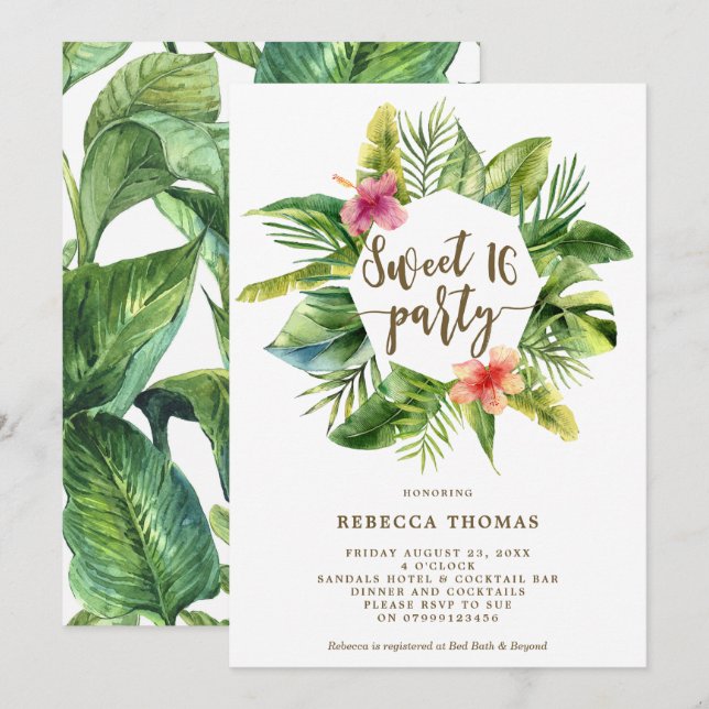 Tropical jungle Sweet 16 party invitation (Front/Back)