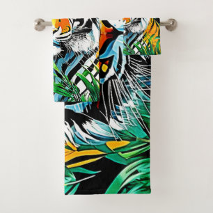 Tropical Jungle Tiger Gaze Design Bath Towel Set