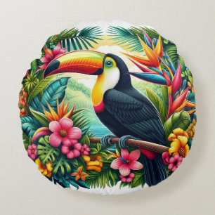 Tropical/Jungle Toucan bird Round Cushion