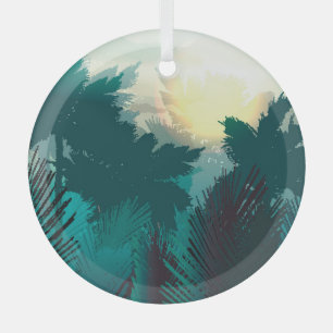 Tropical Jungle: Vintage Morning Landscape. Glass Tree Decoration