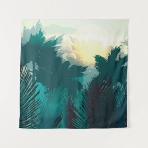 Tropical Jungle: Vintage Morning Landscape. Tapestry