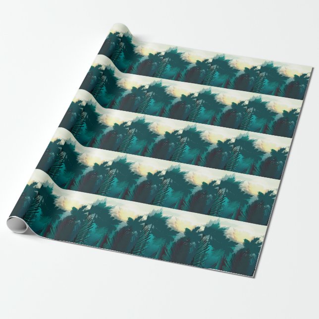 Tropical Jungle: Vintage Morning Landscape. Wrapping Paper (Unrolled)