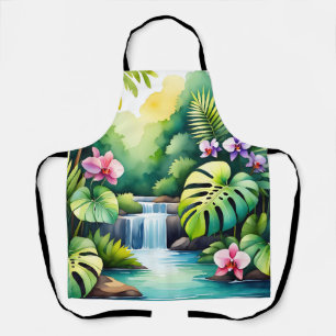 Tropical Jungle Waterfall Orchid Paradise Apron