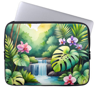 Tropical Jungle Waterfall Orchid Paradise Laptop Sleeve