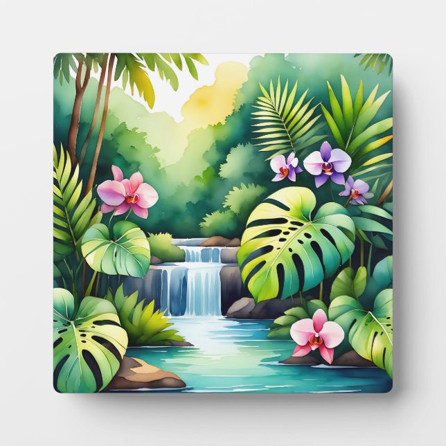 Tropical Jungle Waterfall Orchid Paradise  Plaque (Front)