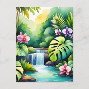 Tropical Jungle Waterfall Orchid Paradise Postcard