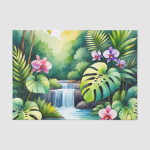 Tropical Jungle Waterfall Orchid Paradise  Tissue Paper