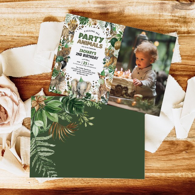 Tropical Jungle Wild Party Animals Birthday Photo Invitation (Creator Uploaded)
