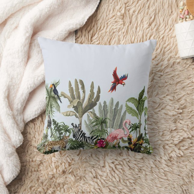 Tropical Jungle Wildlife Throw Pillow (Blanket)