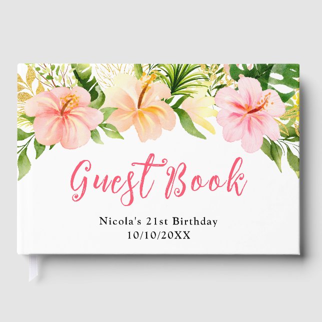 Tropical Jungle with Foliage Birthday Guest Book (Front)