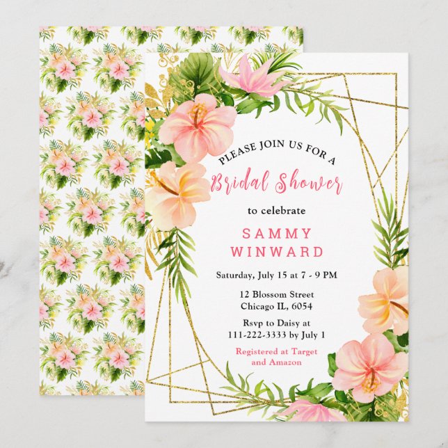 Tropical Jungle with Foliage Bridal Shower Invitation (Front/Back)