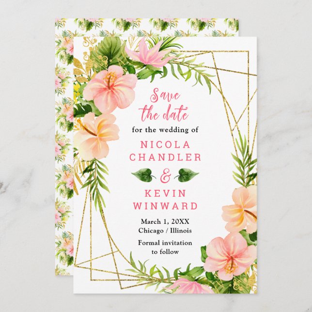 Tropical Jungle with Foliage Wedding Save The Date (Front/Back)