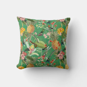 Tropical Jungle With Hummingbirds And Flowers Thro Cushion