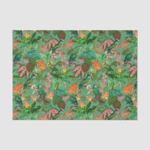 Tropical Jungle With Parrots And Flowers - green T Tissue Paper