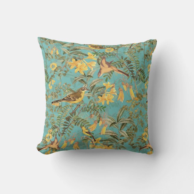 Tropical Jungle With Yellow Birds And Flowers  Thr Cushion (Front)