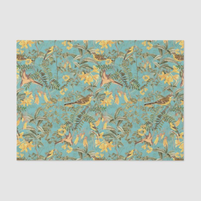 Tropical Jungle With Yellow Birds And Flowers Tiss Tissue Paper (Front)