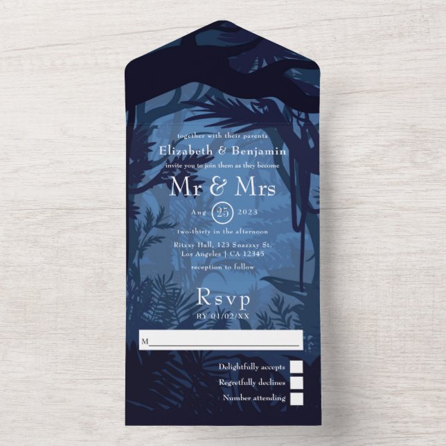 Tropical Jungle Woodland Forest Wedding All In One Invitation (Inside)