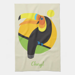 Tropical Jungle Yellow Green Toucan Bird Graphic Tea Towel
