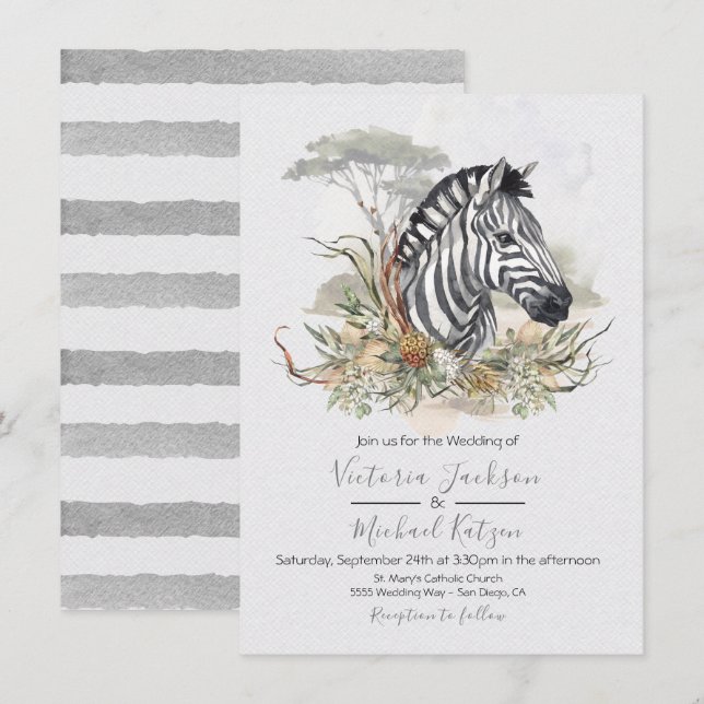 Tropical Jungle Zebra Wedding invitations (Front/Back)