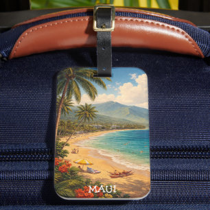 Tropical Ka’anapali Beach Maui Vintage Travel Luggage Tag