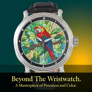 Tropical Kaleidoscope" - Stained Glass Parrot Watch