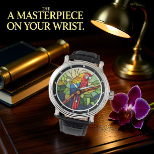 Tropical Kaleidoscope" - Stained Glass Parrot Watch