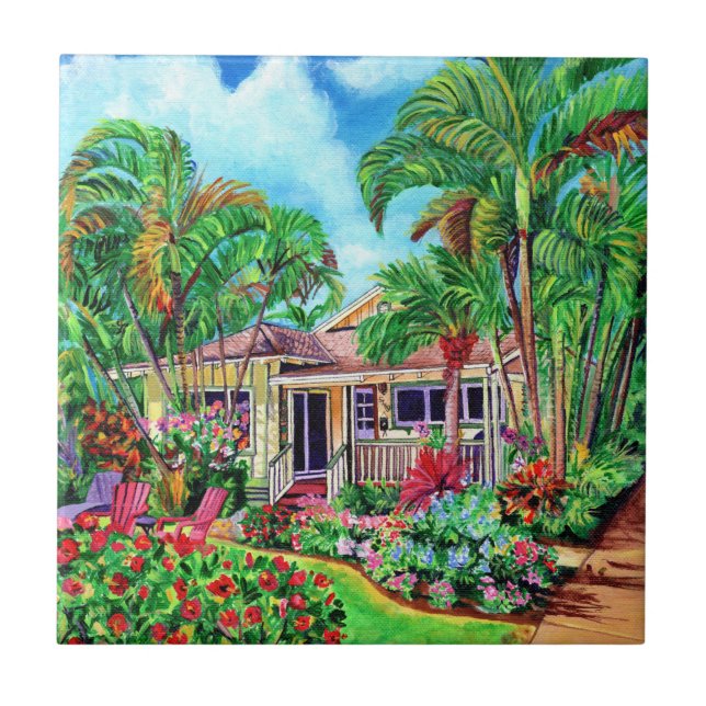 Tropical Kauai Beach House Ceramic Tile (Front)