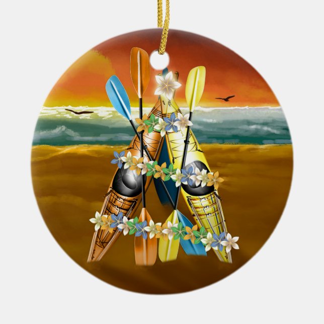 Tropical Kayak Christmas Tree Ceramic Tree Decoration (Front)