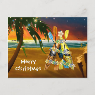 Tropical Kayak Christmas Tree Holiday Postcard