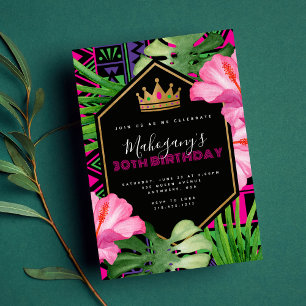 Tropical Kente African Queen Birthday Invitation