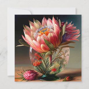 Tropical King Protea in Pretty Glass Vase  Card