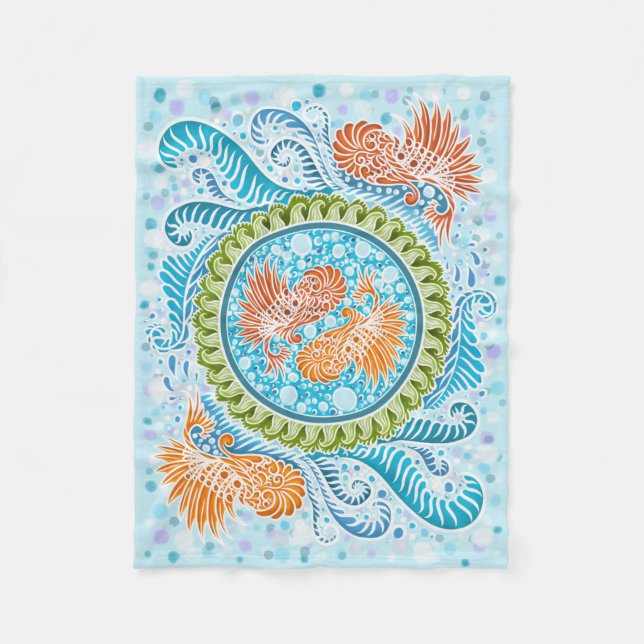 Tropical Koi Mandala  Fleece Blanket (Front)