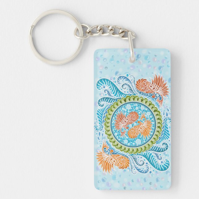 Tropical Koi Mandala | Vibrant Ocean Zen Art Key Ring (Front)