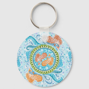 Tropical Koi Mandala   Vibrant Ocean Zen Art Key Ring