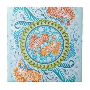 Tropical Koi Mandala   Vibrant Ocean Zen Art Tile