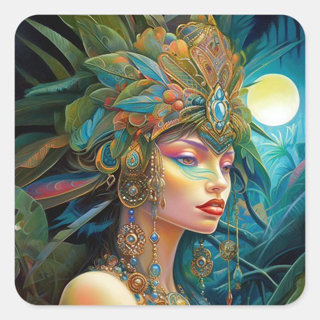 Tropical Lady Fantasy Art Square Sticker (Front)