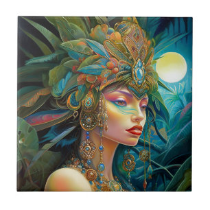 Tropical Lady Fantasy Art Tile
