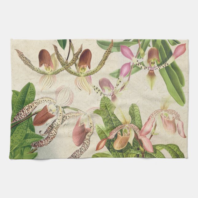 Tropical Lady Slipper Orchid Floral Flowers Towels (Horizontal)