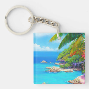 Tropical lagoon key ring