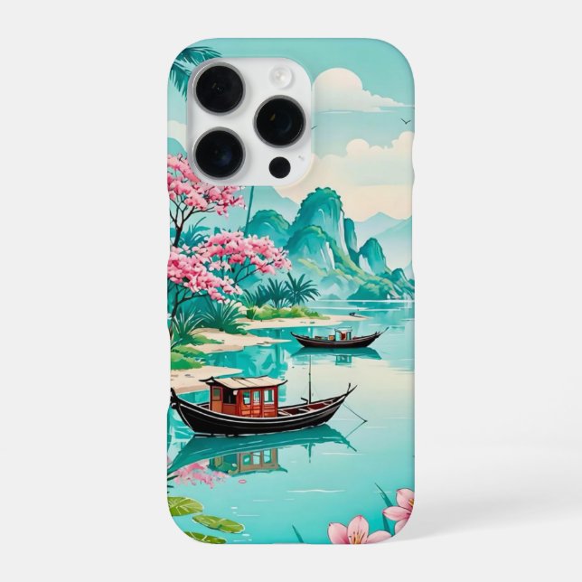 Tropical Lagoon with Cherry Blossoms _ iphone case (Back)