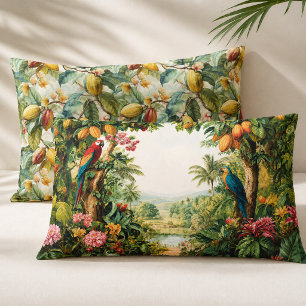 Tropical Landscape Cacao Parrots Flower Watercolor Pillowcase