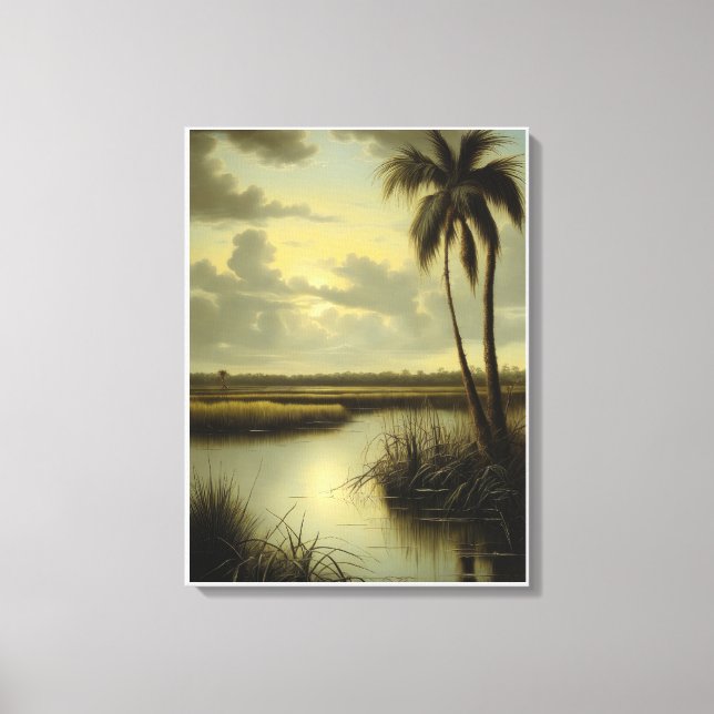 Tropical Landscape with Palm Tree and Water Canvas Print (Front)